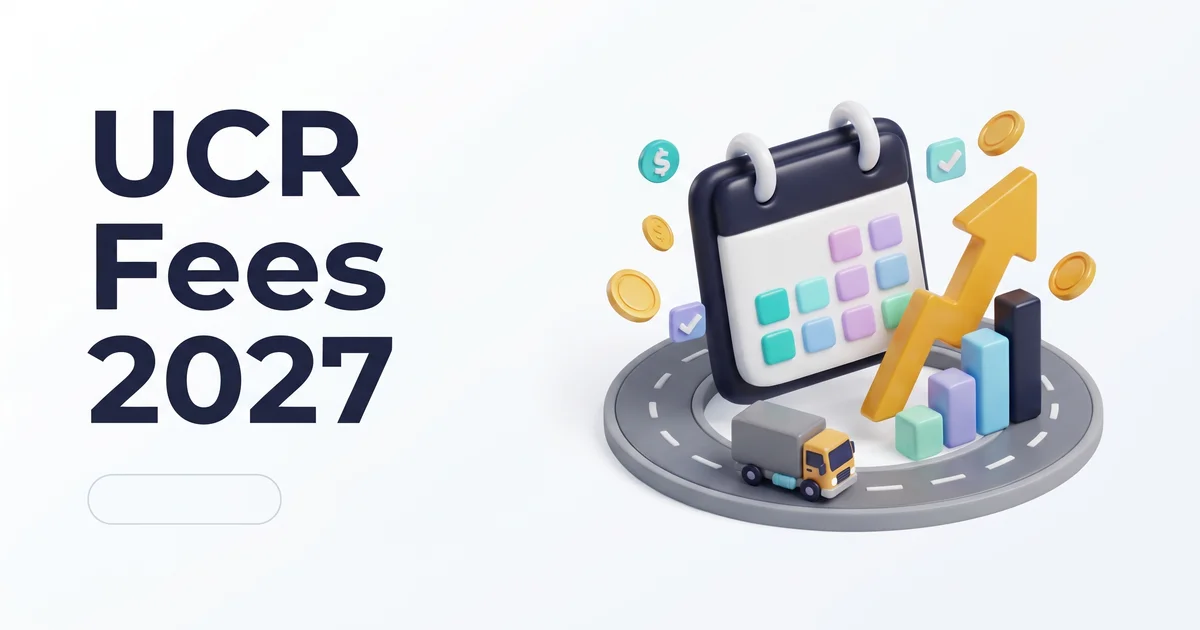 2027 calendar with a rising fee arrow, a bar chart and a truck on a road